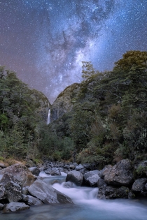 Devils Punchbowl Falls at night - Arthurs Pass New Zealand 