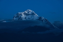 Dhaulagiri Nepal m  ft th highest mountain in the World Shot taken mins before sunrise The South Face visible here is still unclimbed despite several attempts 