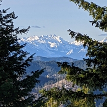 Distant snow peaks Washington US 