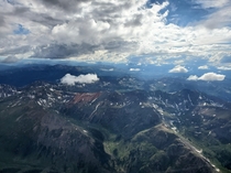 Dodging thunderstorms and heavy turbulence all day but views like this make it worth it Descending into Aspen 