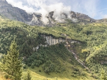 Double-drop waterfall near Col Du Pillon Switzerland 
