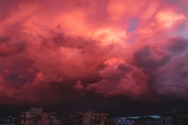 Dramatic sunset after the rain Tirana Albania 