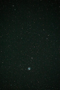 Dumbbell nebula captured with a DSLR tracking mount and mm lens 