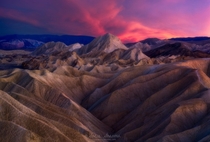 Dusk at the badlands in Death Valley California 