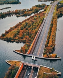 Dutch engineering Veluwemeer Aqueduct in Harderwijk the Netherlands