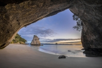 Early morning light at Cathedral Cove in New Zealand 