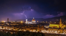 Early morning lightening strike it Florence Italy