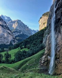 Early one morning I hiked above this waterfall LauterbrunnenSwitzerland 
