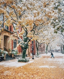 Early snowfall in Boston Massachusetts 