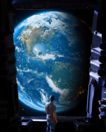 Earth as seen from future spaceship colony 