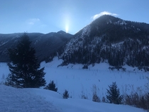 Earthquake Lake Montana in late December Perfect spot to just see the sun edging over the mountains 