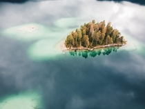 Eibsee Germany This little island looks like a turtle from above  x