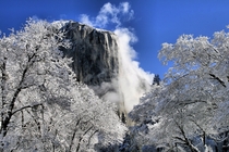 El Capitan Winter Frosting Yosemite National Park California USA 