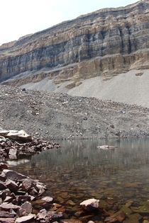 Emerald Lake below the massive walls of Utahs Mount Timpanogos and the Timpanogos rock glacier 