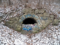 Entrance to an abandoned limestone mining tunnel from the late s Barn Bluff Red Wing MN 