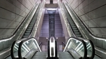 Escalators in a Copenhagen metro station