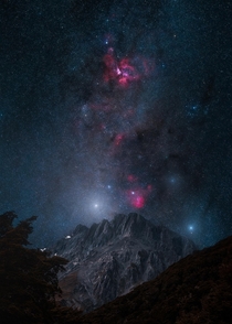 Eta Carina Nebula over some jagged mountains Canterbury New Zealand 