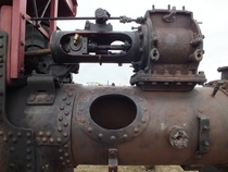 Exposed and open a deteriorating steam engine 