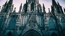 Facade of the Gothic style church Barcelona 