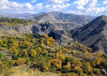 Fall colors and basalt columns along the Azat River gorge in Armenia x 