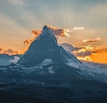 Famous Toblerone Mountain Matterhorn in Switzerland during sunset  - IG glacionaut