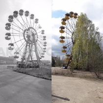 Ferris wheel in the Pripyat ghost city  years ago and today