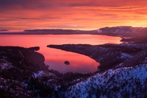Fiery sunrise in Lake Tahoe