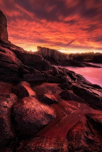 Fiery sunset on the coast of NSW Aus 