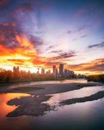 Fire sunset over Calgary Alberta