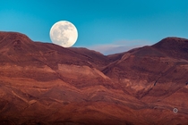 First full moonrise of the year over the badlands of Death Valley California 