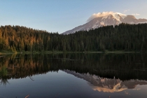 First light at Reflection Lake in Mt Rainier NP 