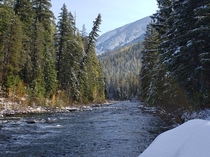 First snow of the season at Icicle Gorge in Leavenworth WA 