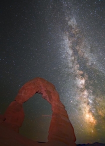 First time finalizing post processing a vertical shot of the milkyway- Arches National Park 