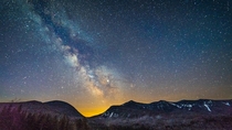 First time this year seeing the Milky Way rise over New Hampshires Snowy White Mountains 