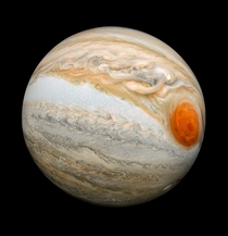 Fisheye view of Jupiter west of the Great Red Spot Juno Perijove 