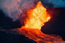 Fissure  erupting ft high from the  Eruption on the Big Island of Hawaii - by Blake DeBock Photography - Aerial photo out the window of a lightweight airplane 