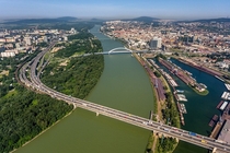 Five bridges over the river Danube Bratislava Slovakia 
