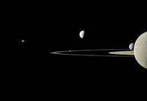 Five Moons and Saturn by Cassini 