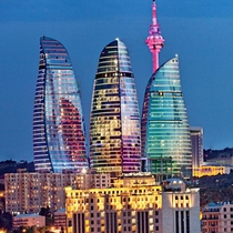 Flame towers in Baku at night 