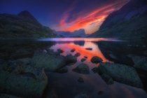 Flaming Dawn by Vladimir Lyapin Ergaki Lake of Mountain Spirits