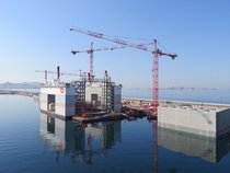 Floating construction site Marseille harbour France