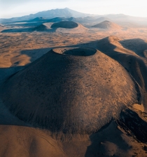 Flying over a field of cinder cones in Arizona 