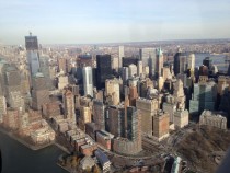 Flying over Hudson River - Manhattan view 