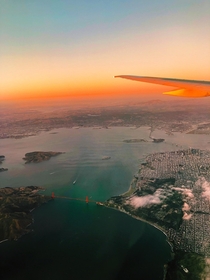 Flying over SF at sunset