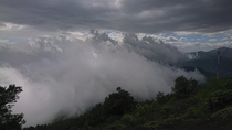 Fog rising up from the valley Near the Pacaya vulcano Guatemala 