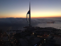 Fog wall rolling in over the harbour Portsmouth England 