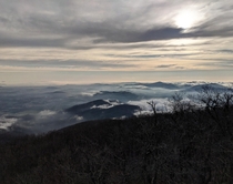 Foggy morning in the Blue Ridge Mountains as seen from Humpback Rock 