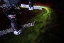 From the International Space Stations orbit  miles above the Indian Ocean southwest of Australia this nighttime photograph captures the aurora Australis or southern lights Credits NASA