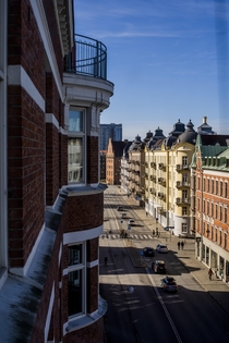 From the view of my apartment in the city center of Malm Sweden I like how different the buildings are at this road - Colors facades windows roofs balconies