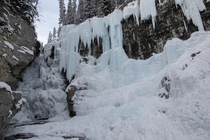 Frozen Johnston Canyon Upper Falls in Banff National Park 